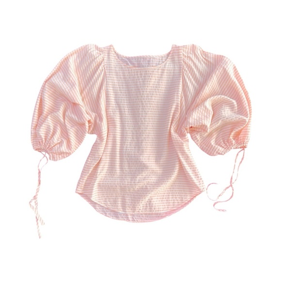 SAMPLE EUC Puff Sleeve Blouse in Apricot Seersucker Size M - Picture 1 of 10